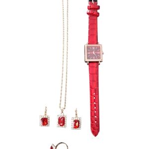 Elegant Red Watch and Jewelry Set